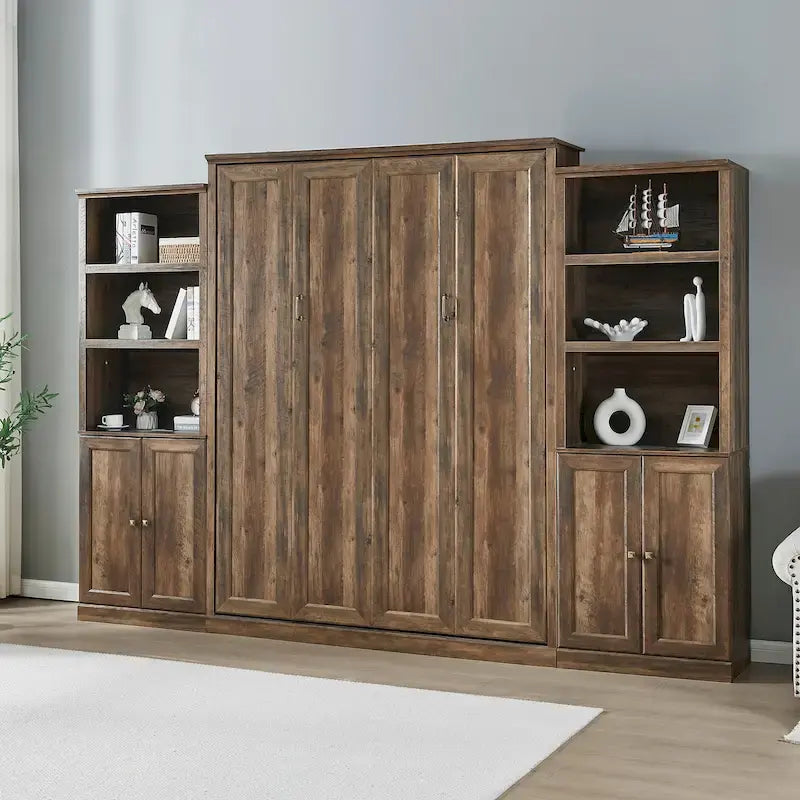 Space-Saving Modern Murphy Bed with Dual Piston Lift - Foldable Platform Bed Convertible Hidden Cabinet Design Cube Cabinet Bed