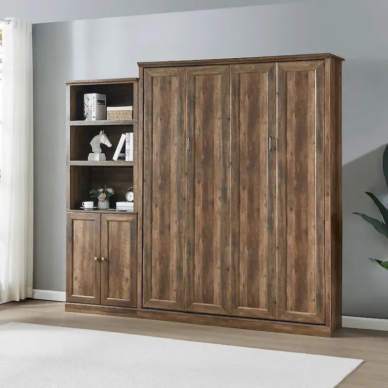 Space-Saving Modern Murphy Bed with Dual Piston Lift - Foldable Platform Bed Convertible Hidden Cabinet Design Cube Cabinet Bed