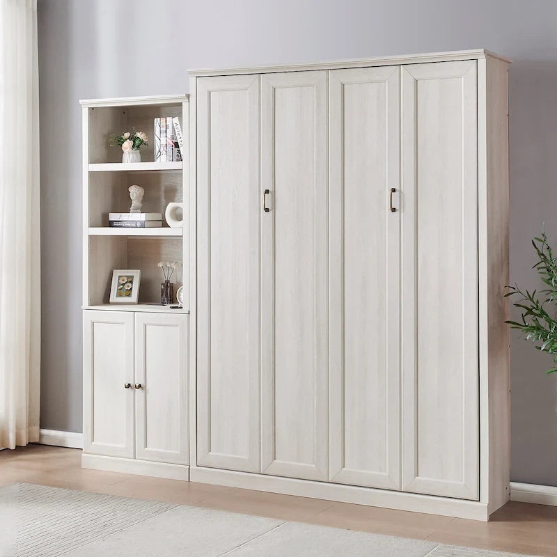 Space-Saving Modern Murphy Bed with Dual Piston Lift - Foldable Platform Bed Convertible Hidden Cabinet Design Cube Cabinet Bed