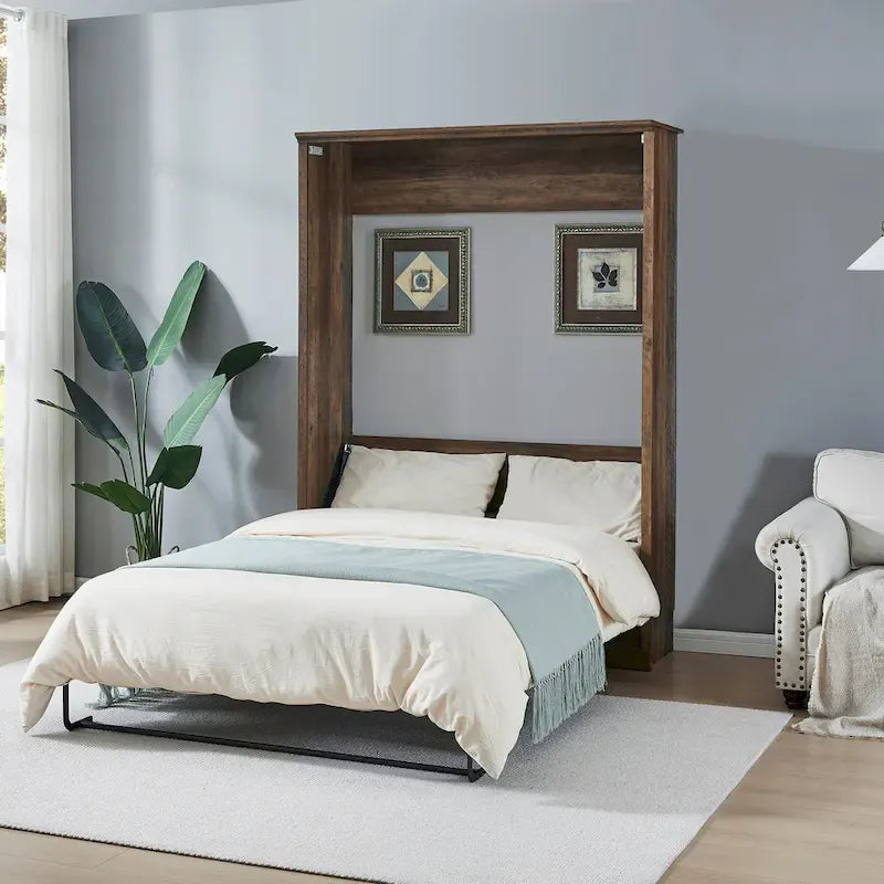 Space-Saving Modern Murphy Bed with Dual Piston Lift - Foldable Platform Bed Convertible Hidden Cabinet Design Cube Cabinet Bed