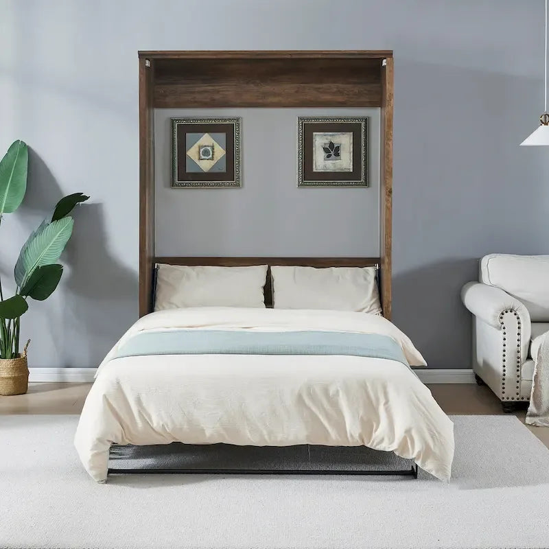 Space-Saving Modern Murphy Bed with Dual Piston Lift - Foldable Platform Bed Convertible Hidden Cabinet Design Cube Cabinet Bed