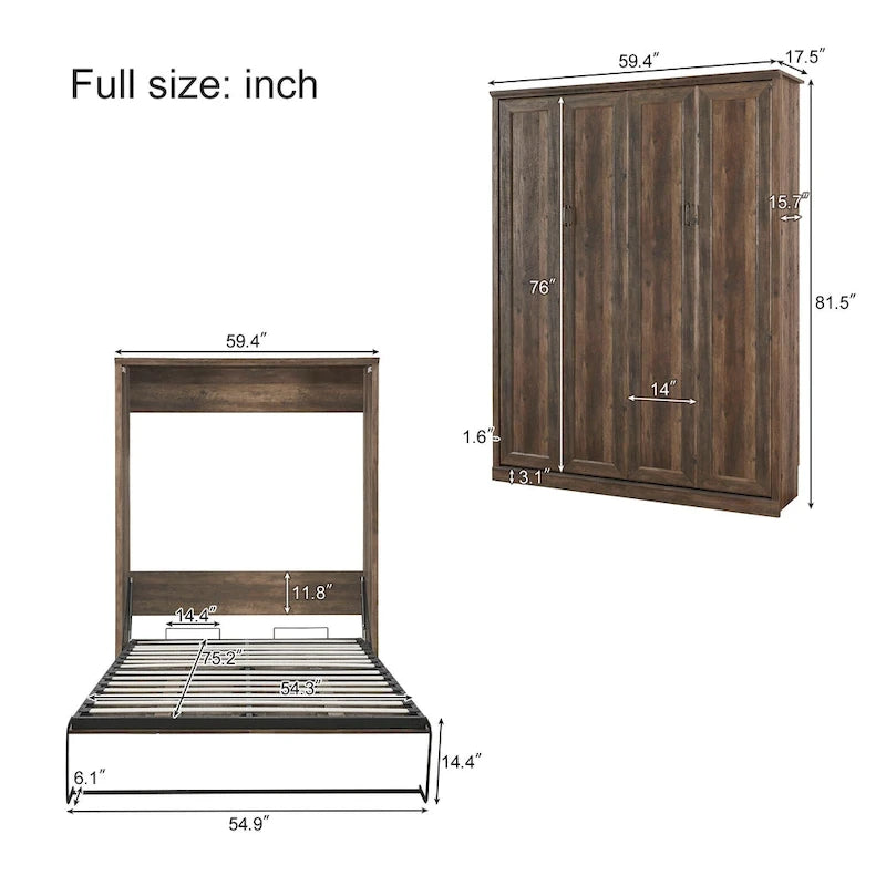 Space-Saving Modern Murphy Bed with Dual Piston Lift - Foldable Platform Bed Convertible Hidden Cabinet Design Cube Cabinet Bed