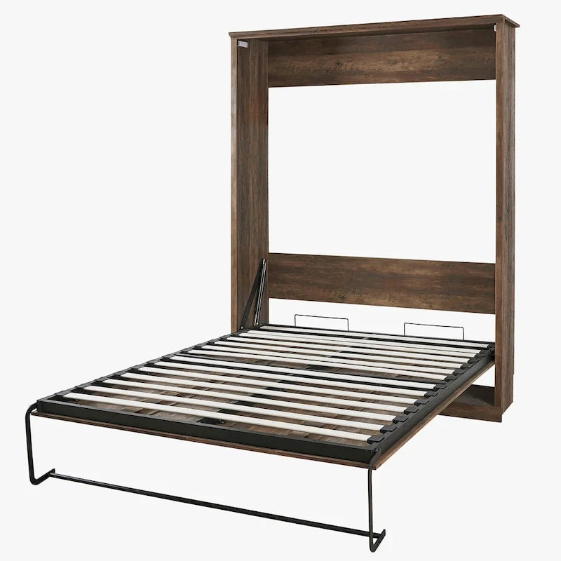 Space-Saving Modern Murphy Bed with Dual Piston Lift - Foldable Platform Bed Convertible Hidden Cabinet Design Cube Cabinet Bed