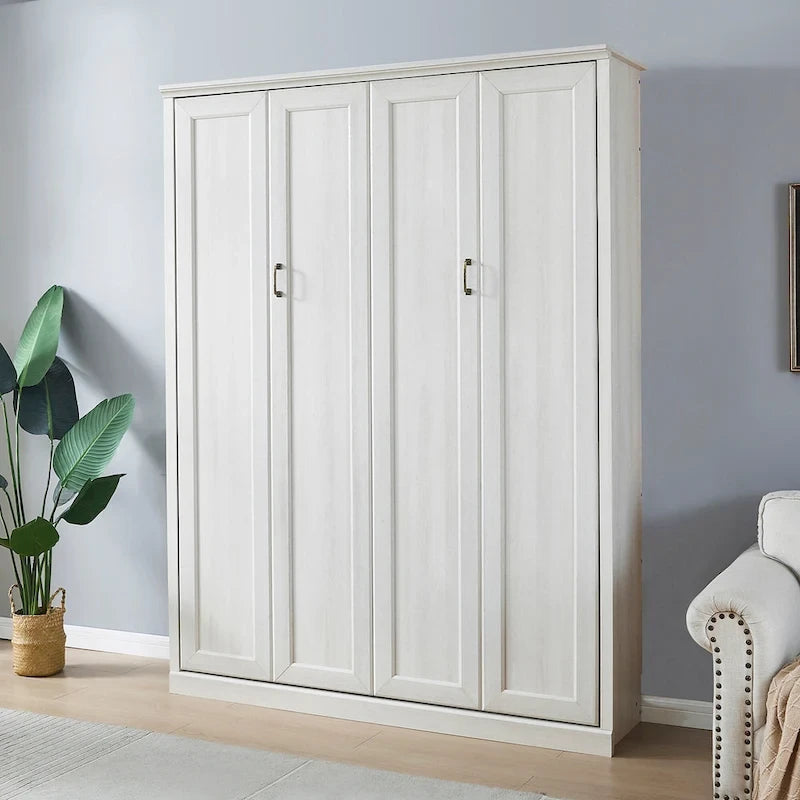 Space-Saving Modern Murphy Bed with Dual Piston Lift - Foldable Platform Bed Convertible Hidden Cabinet Design Cube Cabinet Bed