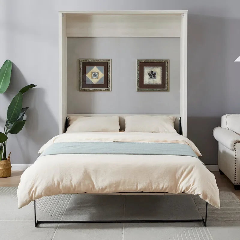 Space-Saving Modern Murphy Bed with Dual Piston Lift - Foldable Platform Bed Convertible Hidden Cabinet Design Cube Cabinet Bed