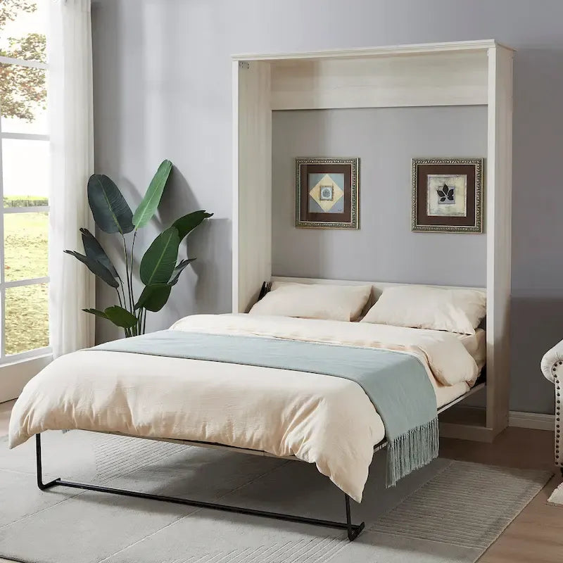 Space-Saving Modern Murphy Bed with Dual Piston Lift - Foldable Platform Bed Convertible Hidden Cabinet Design Cube Cabinet Bed