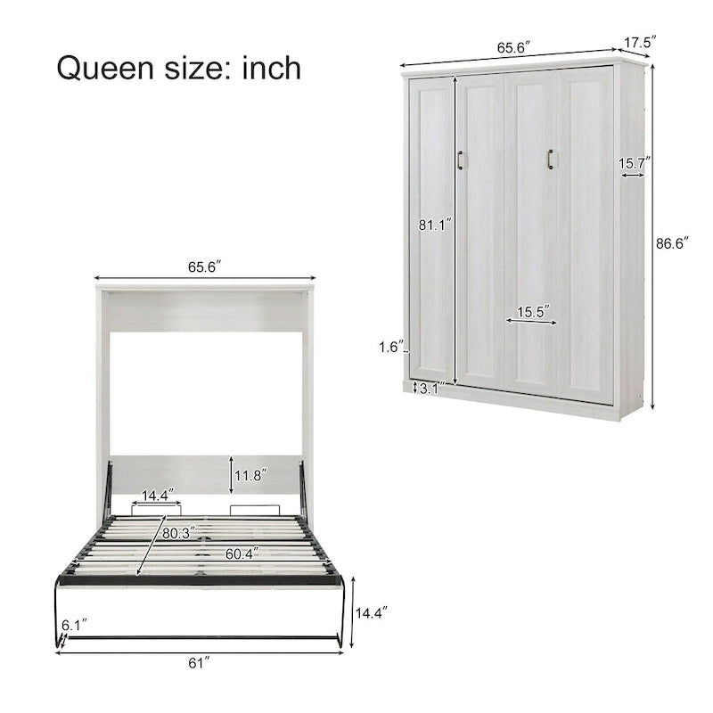 Space-Saving Modern Murphy Bed with Dual Piston Lift - Foldable Platform Bed Convertible Hidden Cabinet Design Cube Cabinet Bed