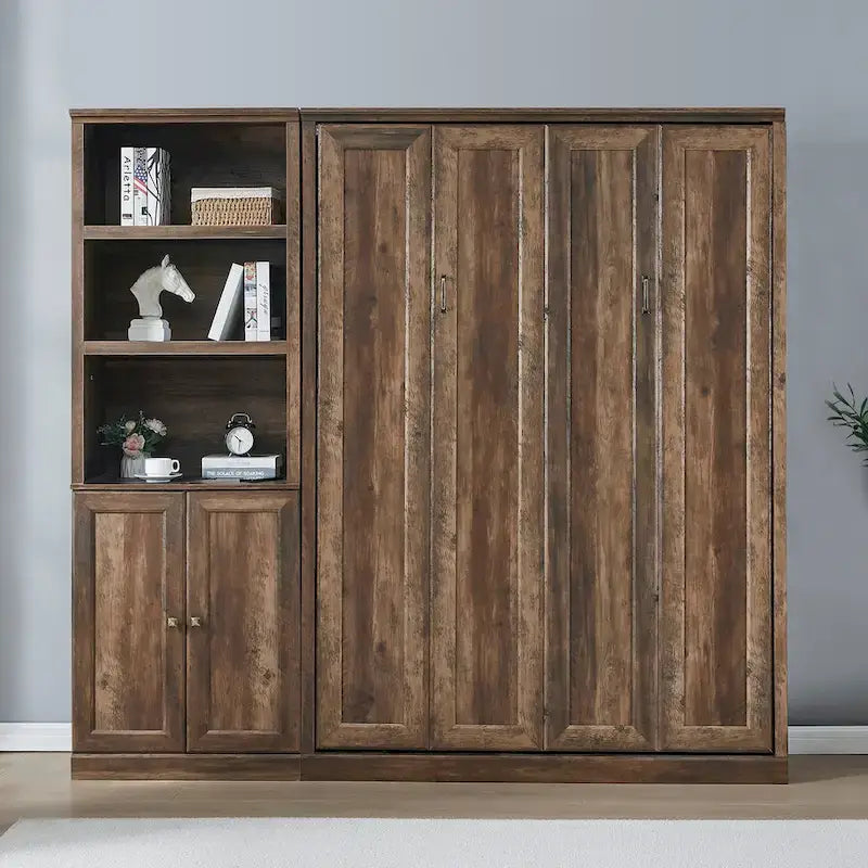 Space-Saving Modern Murphy Bed with Dual Piston Lift - Foldable Platform Bed Convertible Hidden Cabinet Design Cube Cabinet Bed