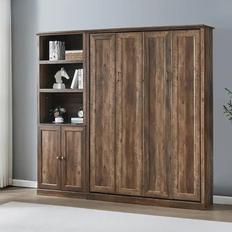 Space-Saving Modern Murphy Bed with Dual Piston Lift - Foldable Platform Bed Convertible Hidden Cabinet Design Cube Cabinet Bed
