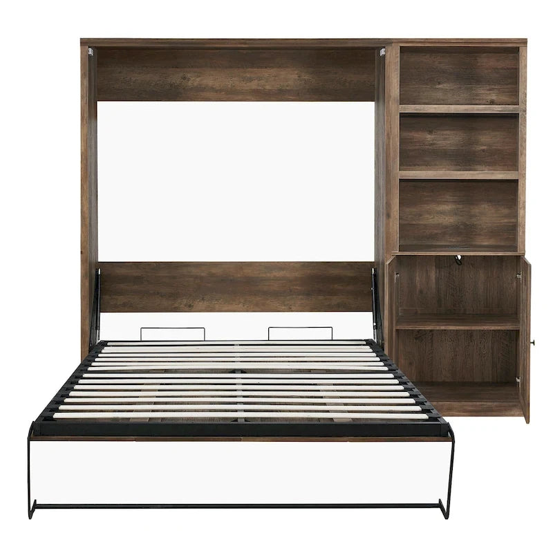 Space-Saving Modern Murphy Bed with Dual Piston Lift - Foldable Platform Bed Convertible Hidden Cabinet Design Cube Cabinet Bed