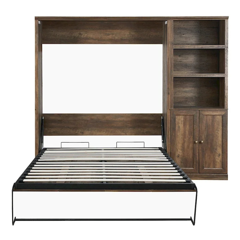 Space-Saving Modern Murphy Bed with Dual Piston Lift - Foldable Platform Bed Convertible Hidden Cabinet Design Cube Cabinet Bed