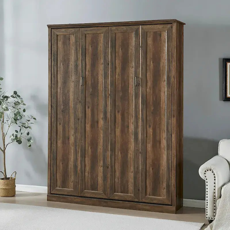 Space-Saving Modern Murphy Bed with Dual Piston Lift - Foldable Platform Bed Convertible Hidden Cabinet Design Cube Cabinet Bed