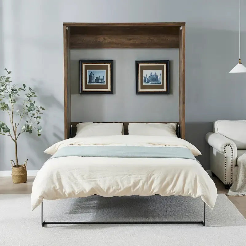 Space-Saving Modern Murphy Bed with Dual Piston Lift - Foldable Platform Bed Convertible Hidden Cabinet Design Cube Cabinet Bed
