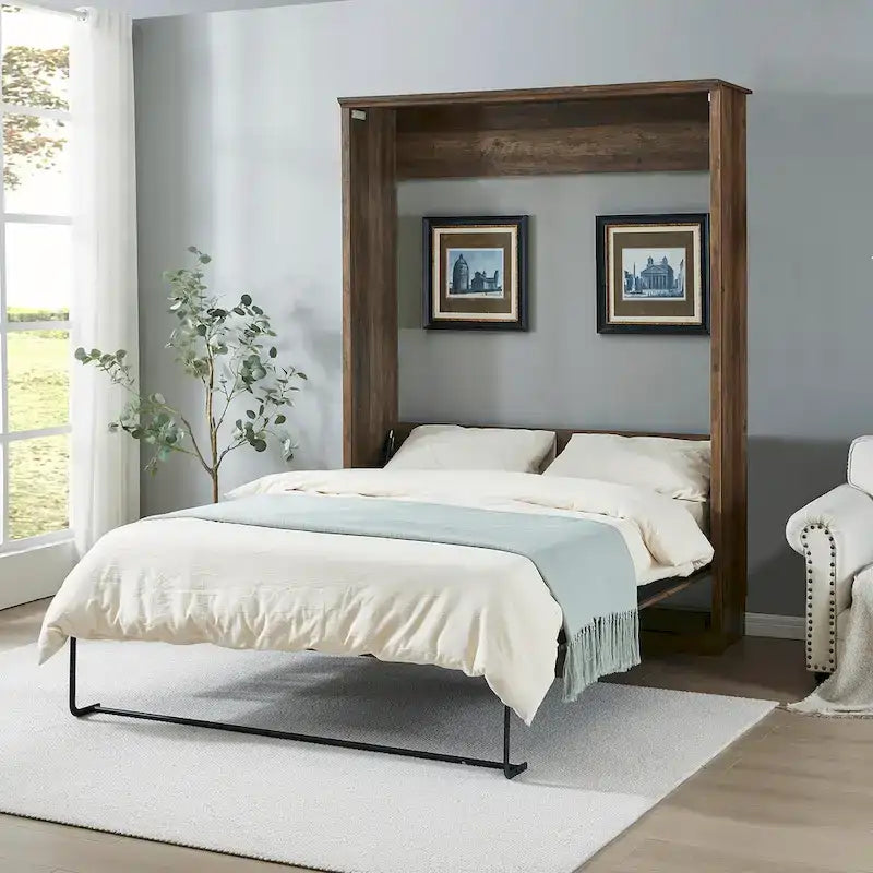 Space-Saving Modern Murphy Bed with Dual Piston Lift - Foldable Platform Bed Convertible Hidden Cabinet Design Cube Cabinet Bed