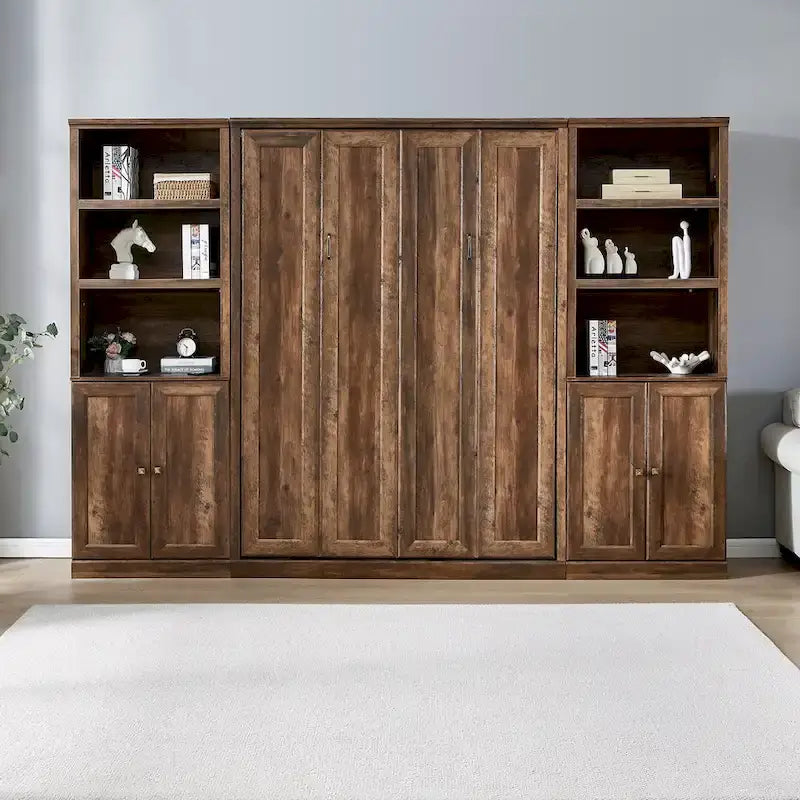 Space-Saving Modern Murphy Bed with Dual Piston Lift - Foldable Platform Bed Convertible Hidden Cabinet Design Cube Cabinet Bed