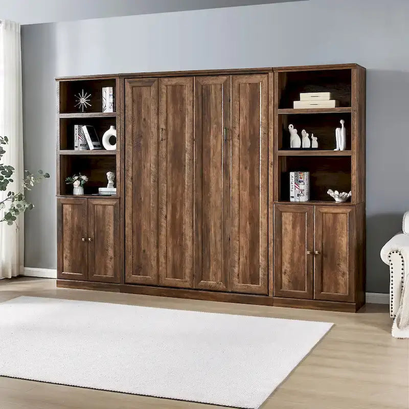 Space-Saving Modern Murphy Bed with Dual Piston Lift - Foldable Platform Bed Convertible Hidden Cabinet Design Cube Cabinet Bed
