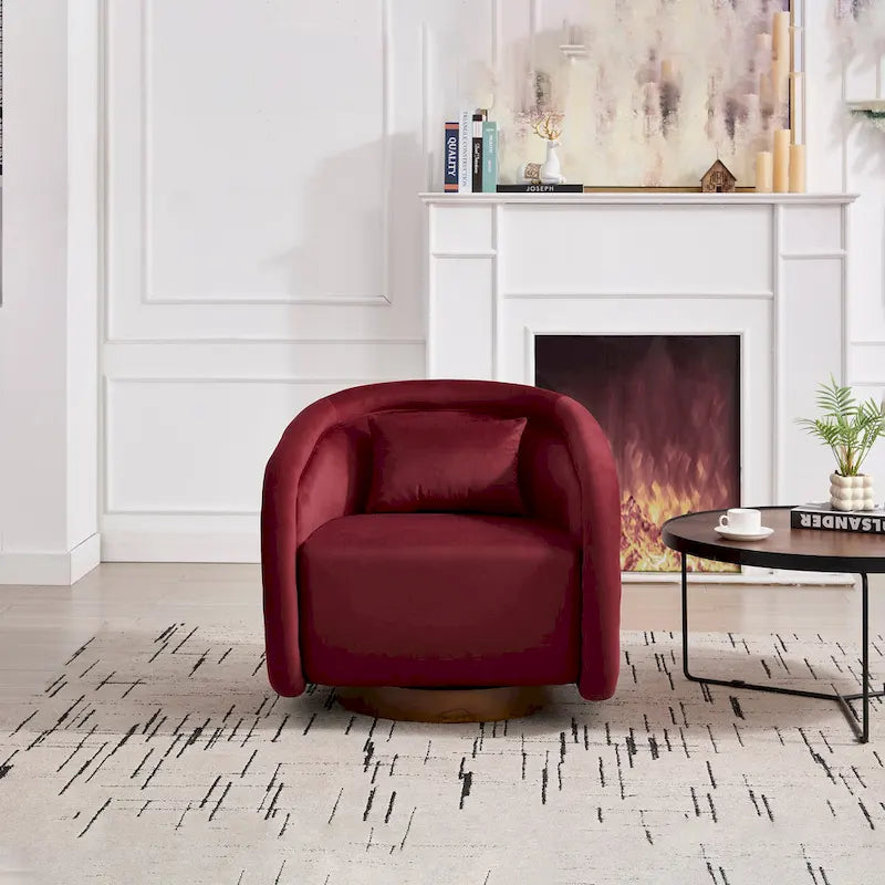 Swivel Accent Chair, 360-degree Swivel Barrel Chair with Velvet Fabric Upholstery, Comfy Pumpkin-Shaped Swivel Chair