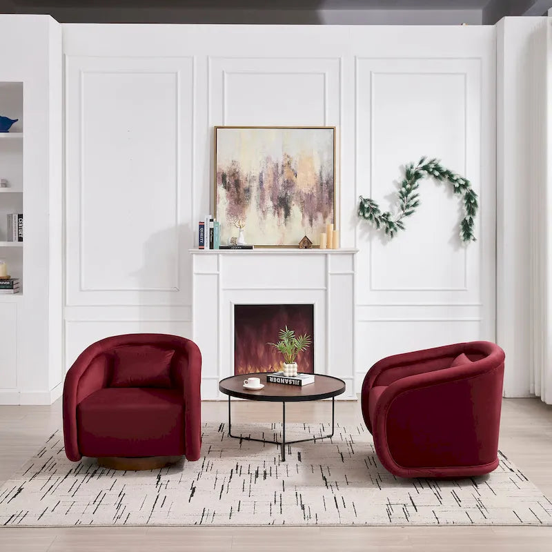 Swivel Accent Chair, 360-degree Swivel Barrel Chair with Velvet Fabric Upholstery, Comfy Pumpkin-Shaped Swivel Chair