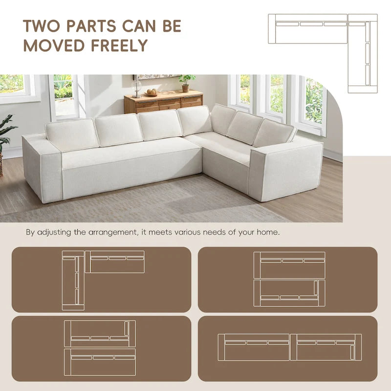 Modern L-Shaped Cloud Sofa Set, Modular Chenille Couch Set