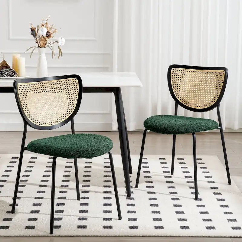 Fabric Upholstered Rattan Dining Chairs Set of 2/4 - 31.9H x 18.7W x 21.5D