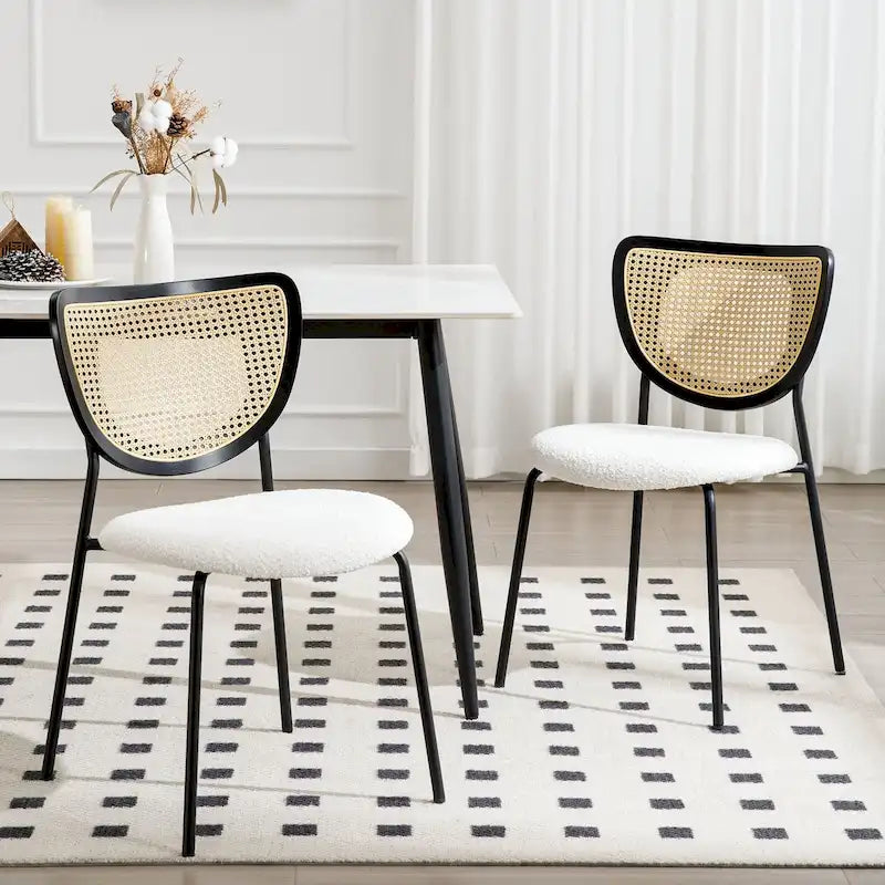 Fabric Upholstered Rattan Dining Chairs Set of 2/4 - 31.9H x 18.7W x 21.5D