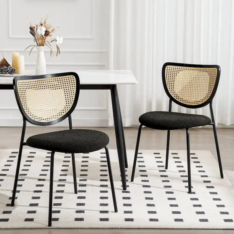 Fabric Upholstered Rattan Dining Chairs Set of 2/4 - 31.9H x 18.7W x 21.5D