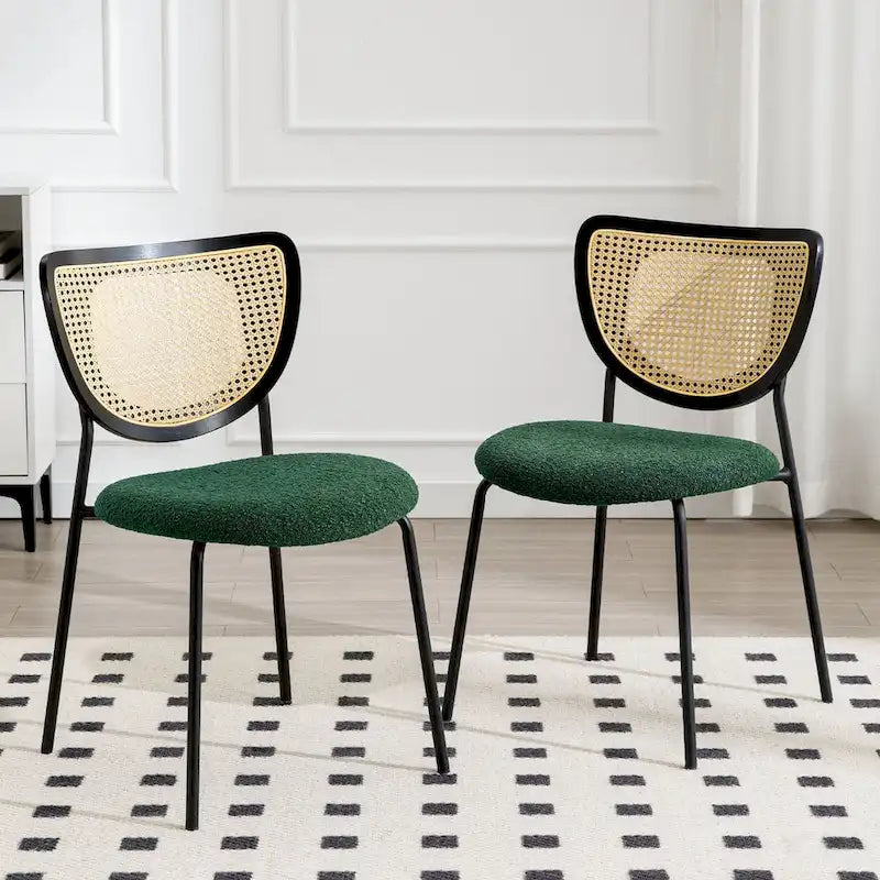 Fabric Upholstered Rattan Dining Chairs Set of 2/4 - 31.9H x 18.7W x 21.5D