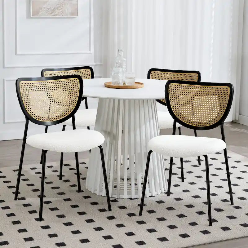 Fabric Upholstered Rattan Dining Chairs Set of 2/4 - 31.9H x 18.7W x 21.5D