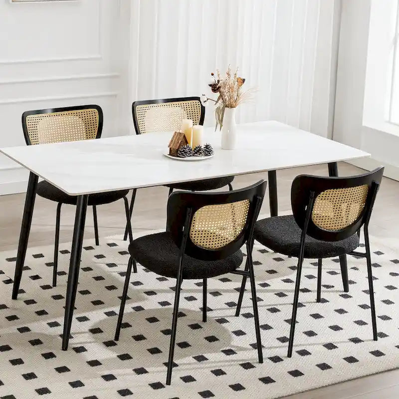 Fabric Upholstered Rattan Dining Chairs Set of 2/4 - 31.9H x 18.7W x 21.5D