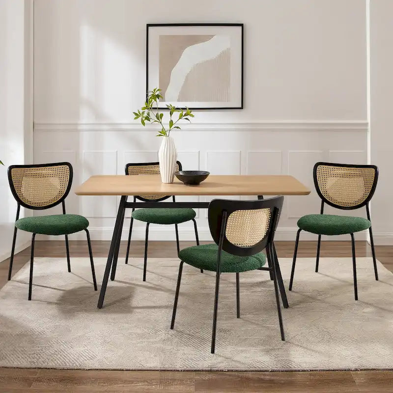 Fabric Upholstered Rattan Dining Chairs Set of 2/4 - 31.9H x 18.7W x 21.5D