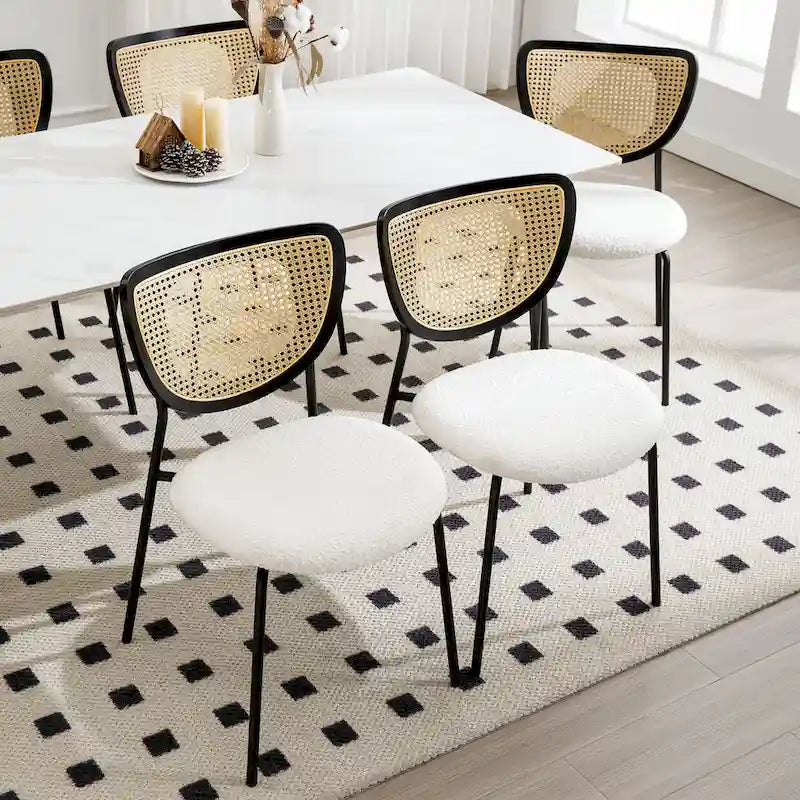 Fabric Upholstered Rattan Dining Chairs Set of 2/4 - 31.9H x 18.7W x 21.5D