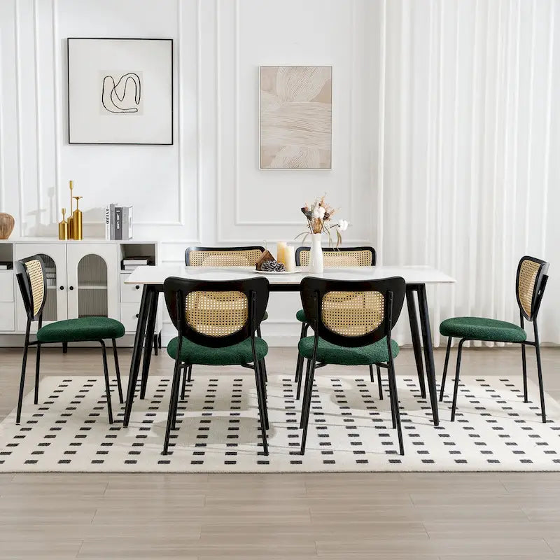 Fabric Upholstered Rattan Dining Chairs Set of 2/4 - 31.9H x 18.7W x 21.5D