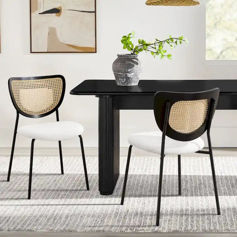 Fabric Upholstered Rattan Dining Chairs Set of 2/4 - 31.9H x 18.7W x 21.5D