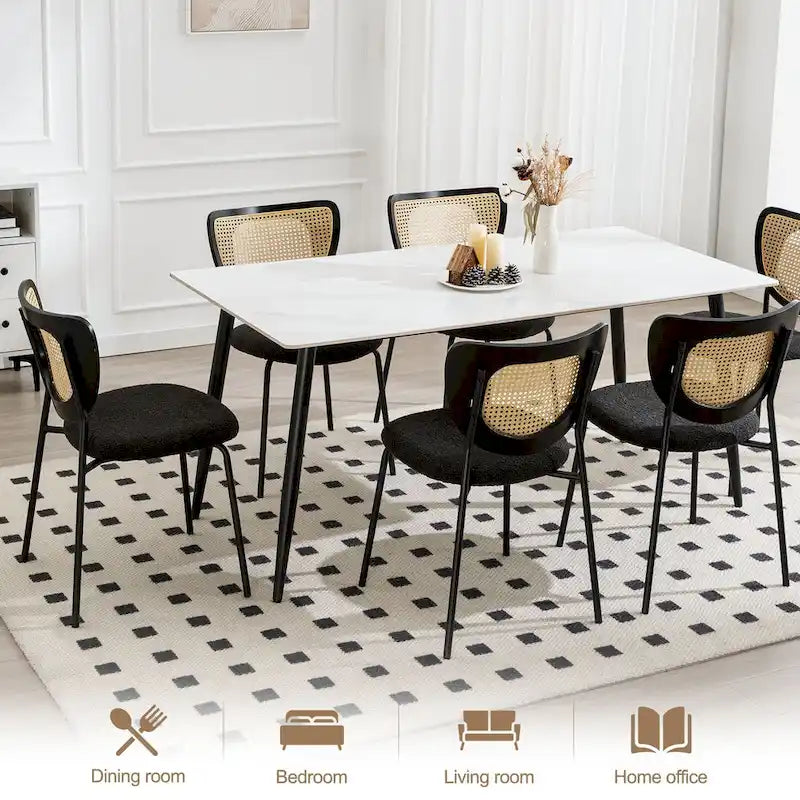 Fabric Upholstered Rattan Dining Chairs Set of 2/4 - 31.9H x 18.7W x 21.5D