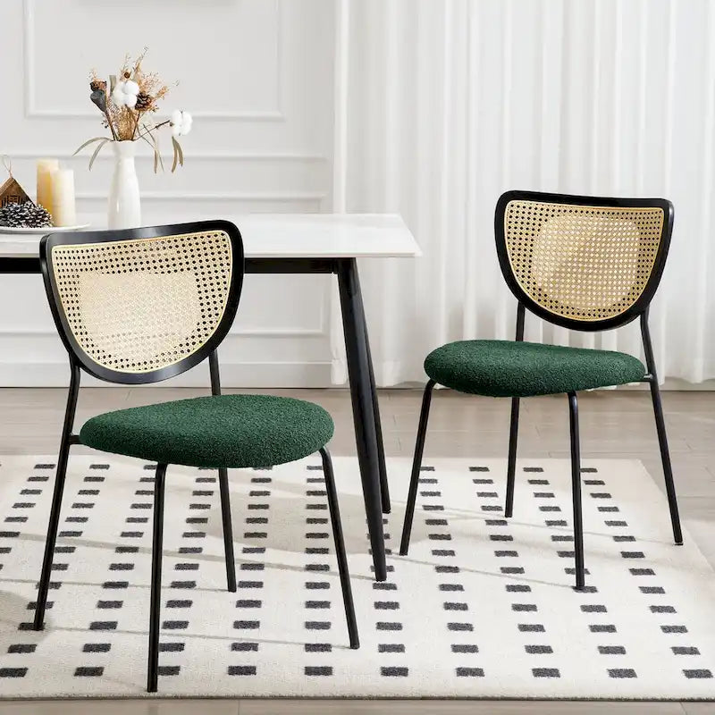 Fabric Upholstered Rattan Dining Chairs Set of 2/4 - 31.9H x 18.7W x 21.5D