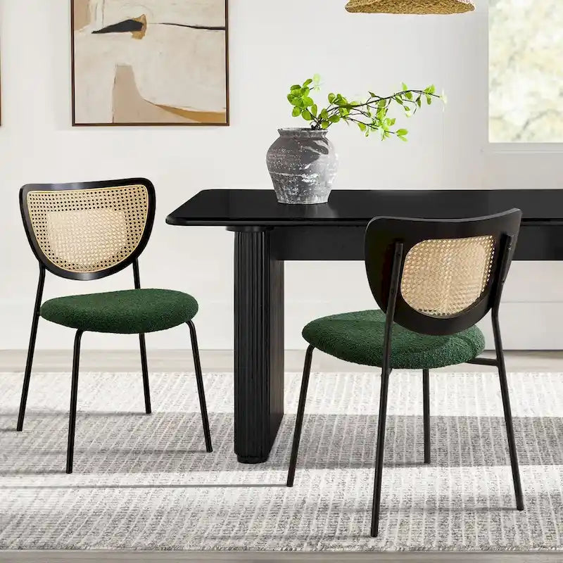 Fabric Upholstered Rattan Dining Chairs Set of 2/4 - 31.9H x 18.7W x 21.5D