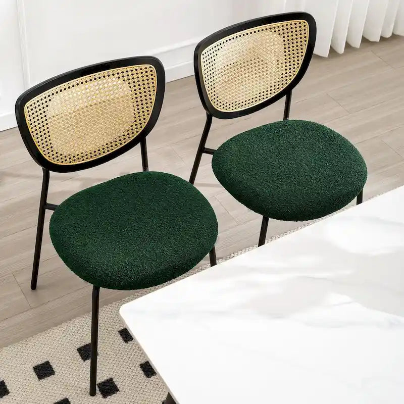 Fabric Upholstered Rattan Dining Chairs Set of 2/4 - 31.9H x 18.7W x 21.5D