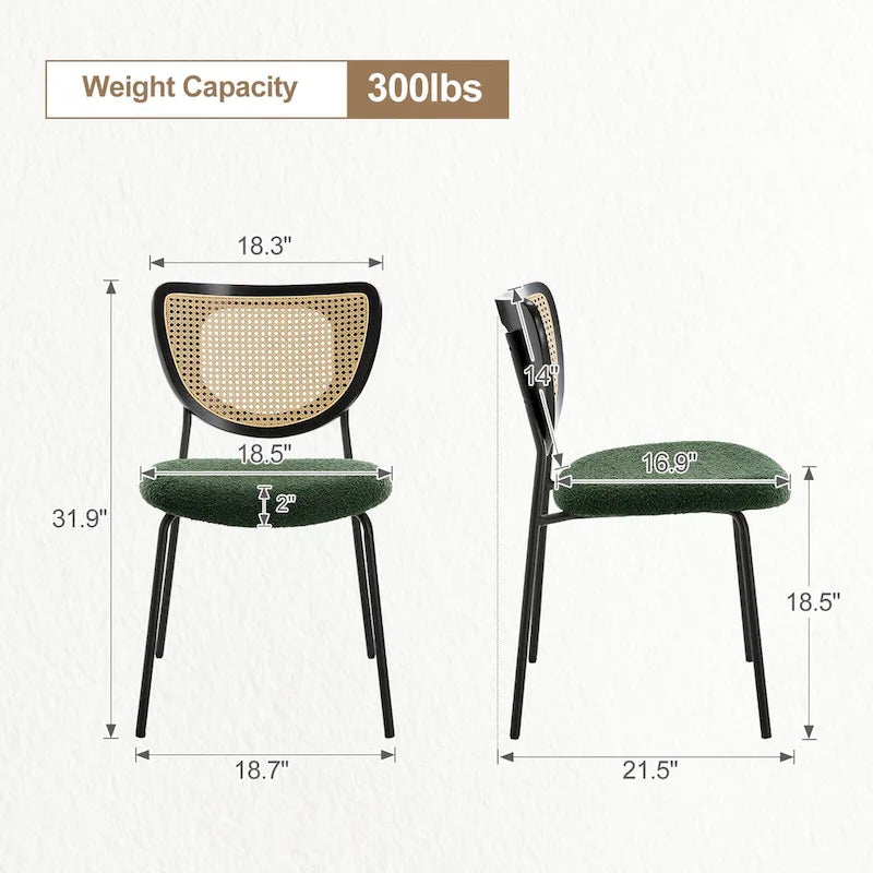 Fabric Upholstered Rattan Dining Chairs Set of 2/4 - 31.9H x 18.7W x 21.5D