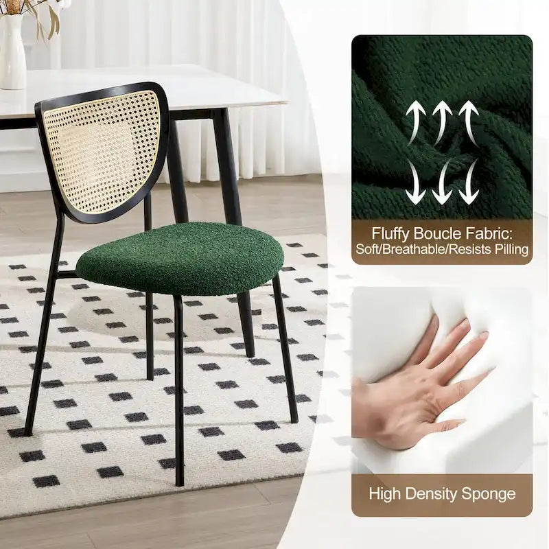 Fabric Upholstered Rattan Dining Chairs Set of 2/4 - 31.9H x 18.7W x 21.5D