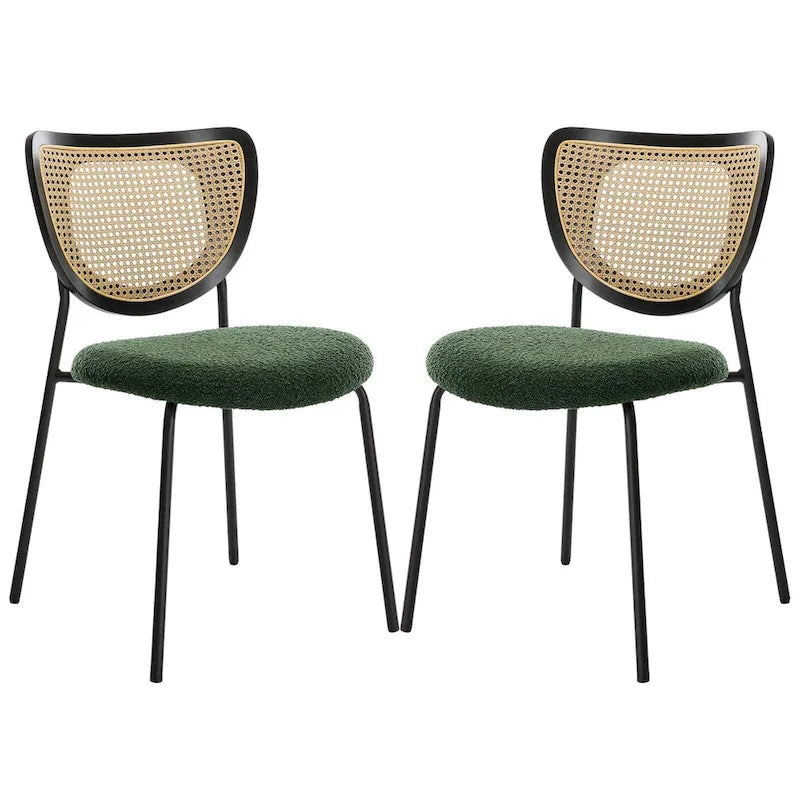 Fabric Upholstered Rattan Dining Chairs Set of 2/4 - 31.9H x 18.7W x 21.5D