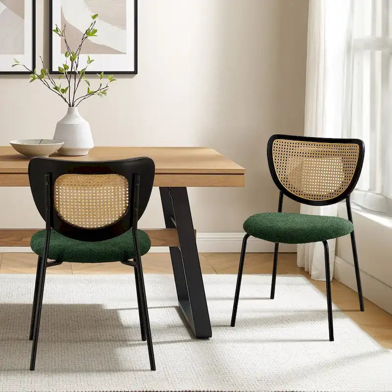 Fabric Upholstered Rattan Dining Chairs Set of 2/4 - 31.9H x 18.7W x 21.5D