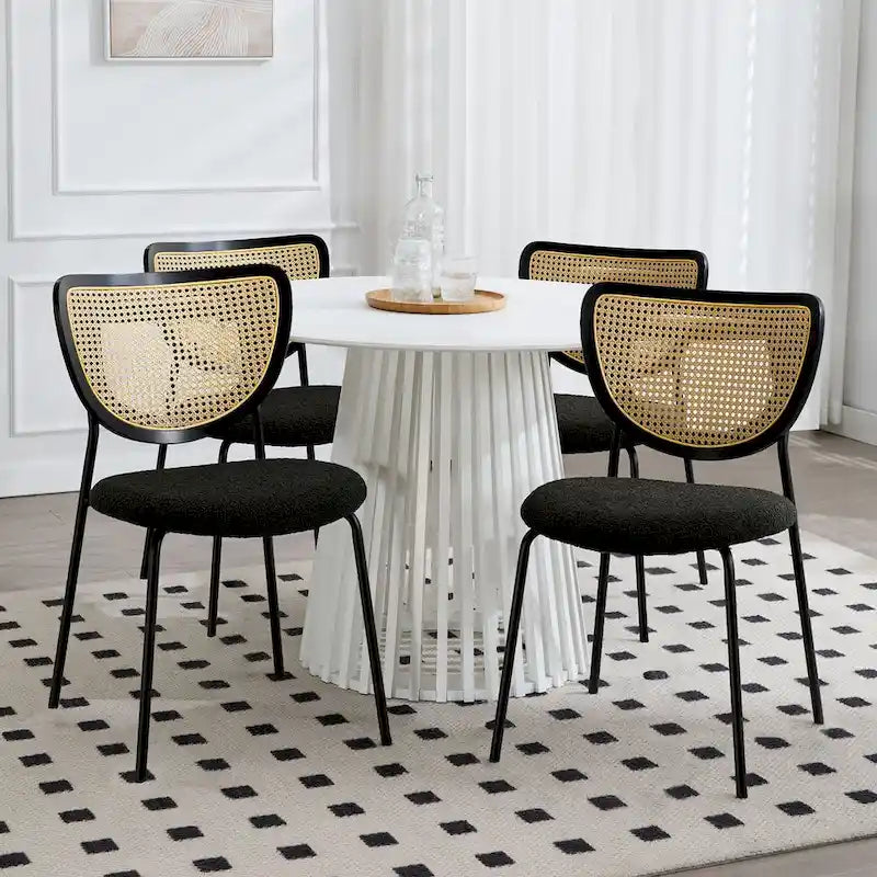 Fabric Upholstered Rattan Dining Chairs Set of 2/4 - 31.9H x 18.7W x 21.5D