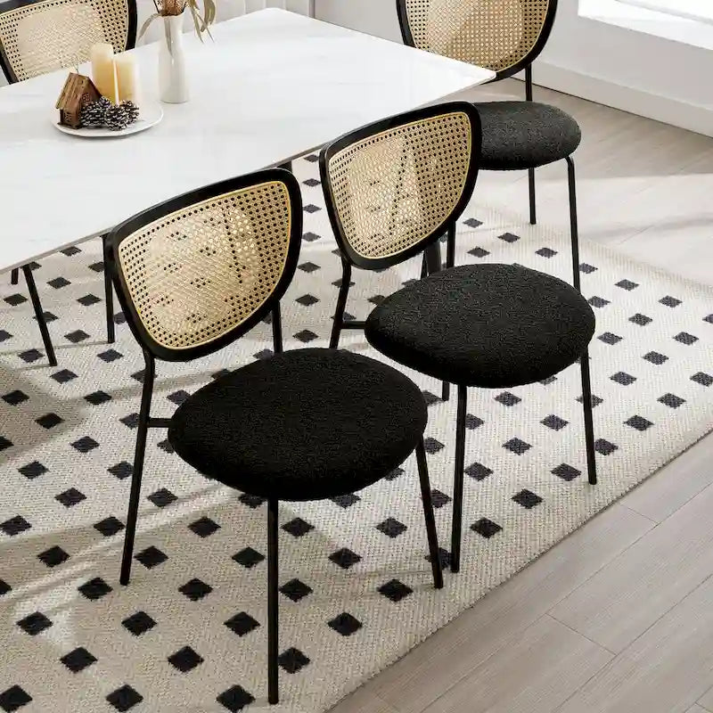 Fabric Upholstered Rattan Dining Chairs Set of 2/4 - 31.9H x 18.7W x 21.5D