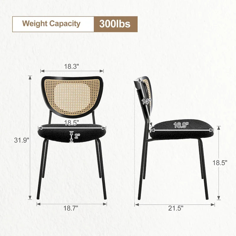 Fabric Upholstered Rattan Dining Chairs Set of 2/4 - 31.9H x 18.7W x 21.5D