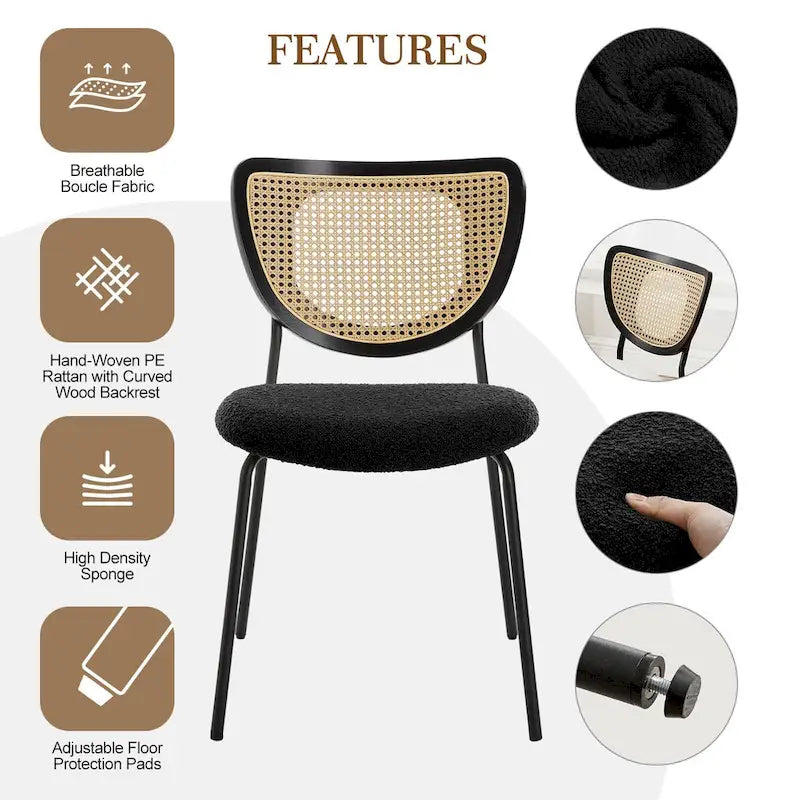 Fabric Upholstered Rattan Dining Chairs Set of 2/4 - 31.9H x 18.7W x 21.5D