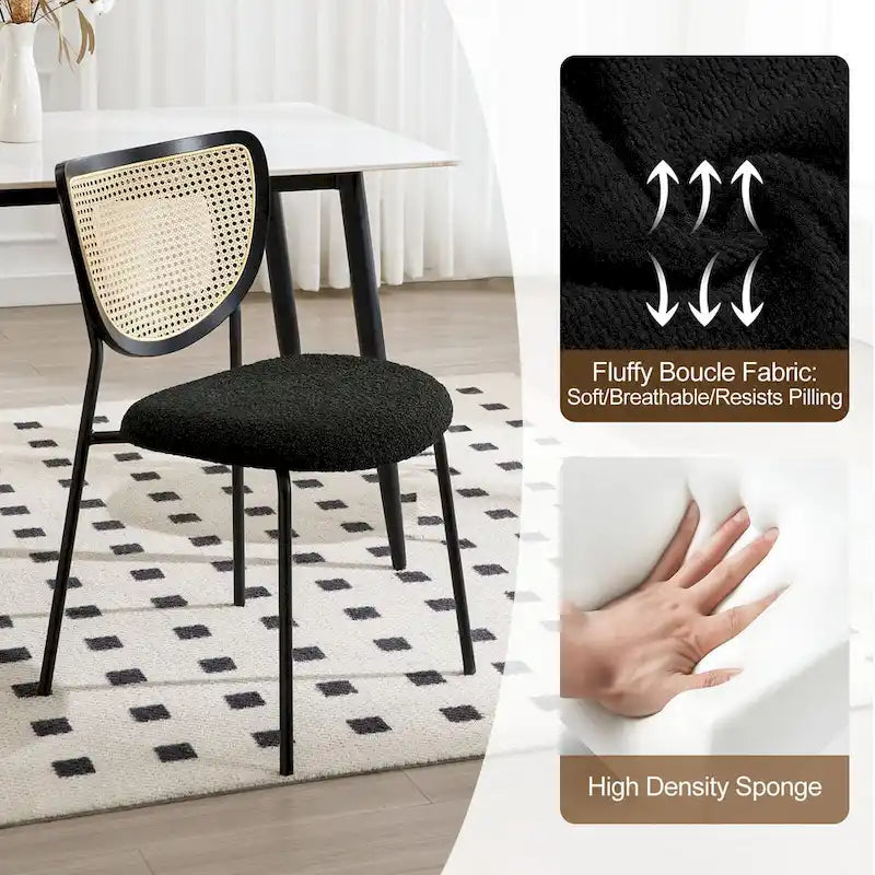 Fabric Upholstered Rattan Dining Chairs Set of 2/4 - 31.9H x 18.7W x 21.5D