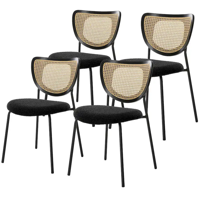 Fabric Upholstered Rattan Dining Chairs Set of 2/4 - 31.9H x 18.7W x 21.5D