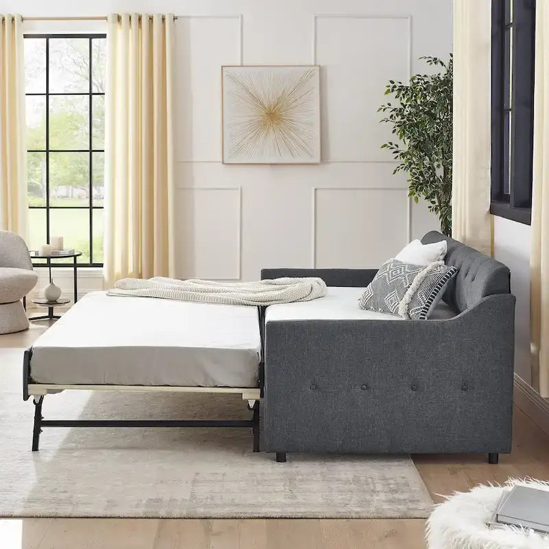 Twin Size Upholstery Daybed with Erectable Trundle and USB