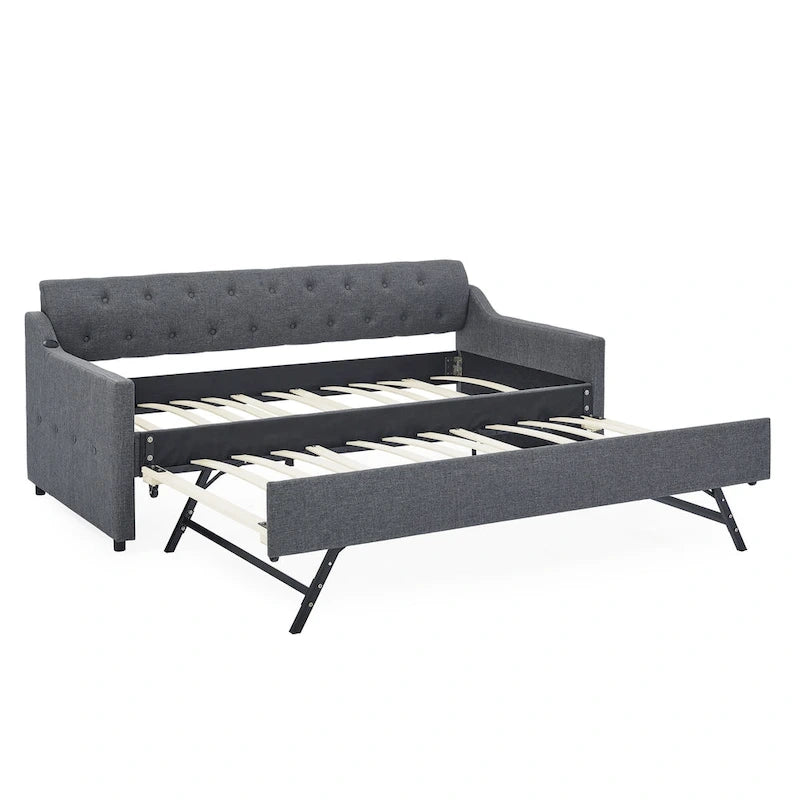 Twin Size Upholstery Daybed with Erectable Trundle and USB