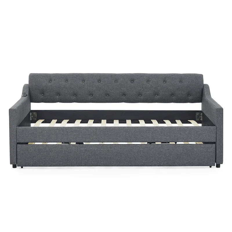 Twin Size Upholstery Daybed with Erectable Trundle and USB